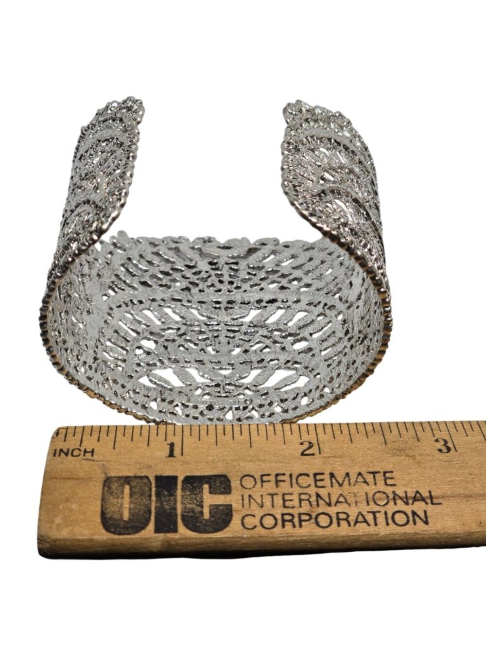 Stella & Dot Silver Tone Filigree Wide Cuff Bracelet Boho Statement Lace - Picture 6 of 7